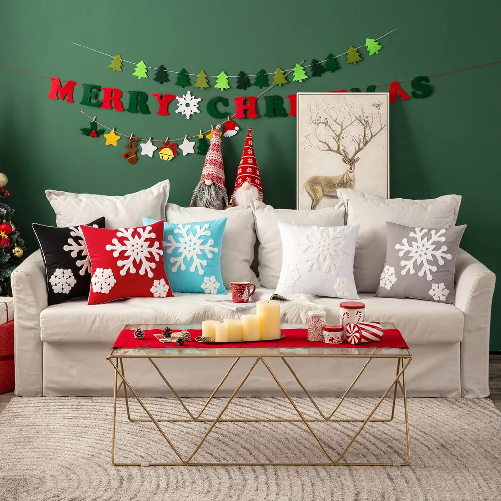 MIULEE Pack of 2 Christmas Decorative Snowflake Throw Pillow Covers Canvas Embroidery Winter Cushion Cases Holiday Decor Soft Pillowcases for Winter Couch Sofa Bedroom Car（White, 16x16in）