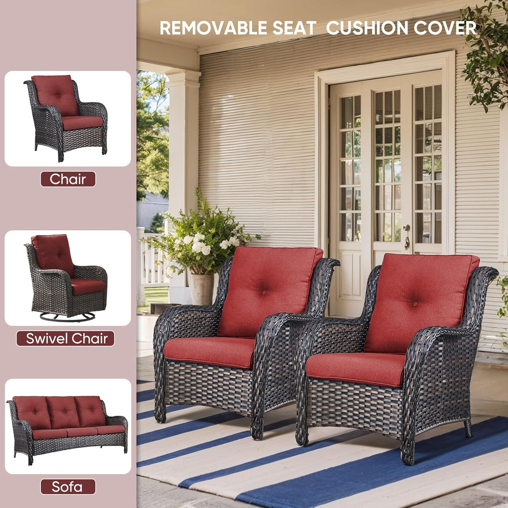 8-Piece Outdoor Patio Cushion Set - Fade & Water Resistant with Removable Olefin Cover, 22x24x4 Inch Memory Foam Cushions for Wicker Sectional Sofa – Red/Buckle