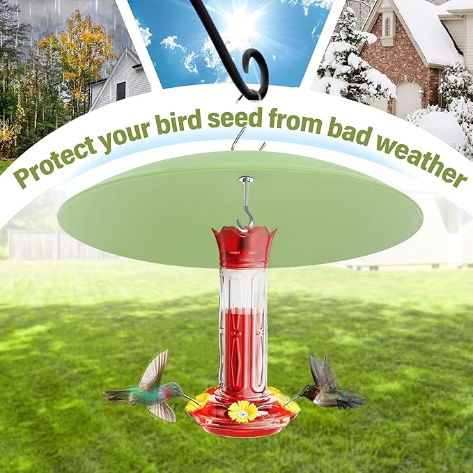 13" Bird Feeder Rain Guard, Hummingbird Feeder Shade Dome Cover, Hanging Baffle for Bird Feeder Pole (Light Green), 4 Pack