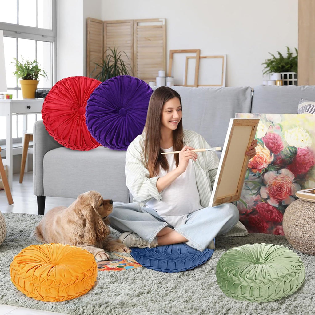 Yerliker 6 Pcs Floor Pillow Cushions 15inch Round Velvet Throw Pillows Colorful Flexible Cushions Alternative Pillows for Couch Chair Living Room Bedroom Home Office Decor(Bright Color)