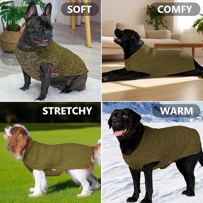 KYEESE Dog Sweater with Leash Hole for Small Dogs Male Warm Pullover with Reflective Thread Soft Knitwear Boy Dog Clothes Cozy Lightweight Thick Sweater Pet Indoor Outdoor Wear,Brown,X-Small