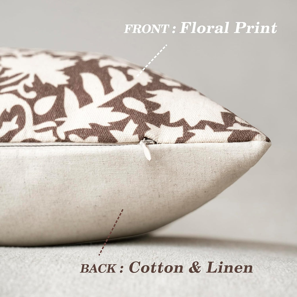 Foindtower Set of 2 Decorative Long Body Lumbar Throw Pillow Covers Accent Farmhouse Cushion Covers Floral Vintage Pillowcase for Couch Sofa Bedroom Living Room Home Decor,14×36 Inch,Brown