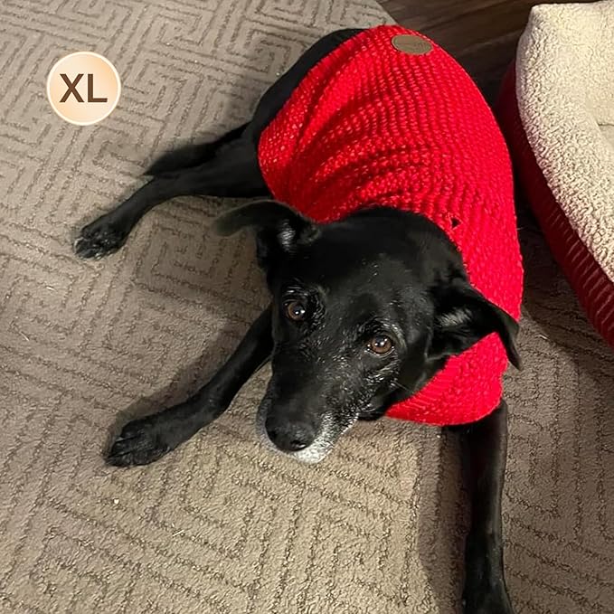 KYEESE Dog Christmas Sweater with Leash Hole Comfy Pullover Sweater Medium Size Male with Reflective Yarn Warm Pet Coats Stretchy Cozy Lightweight Thick Knitwear Dog Clothes,Red, X-Large
