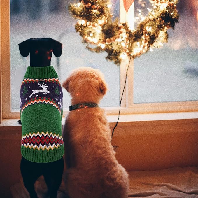Queenmore Dog Christmas Sweater,Turtleneck Knitted Pullover Xmas Pet Clothes Sweatshirt,Christmas Outfit, Warm Dog Sweaters for Small Dogs Boy Girl,XmasDeer,L