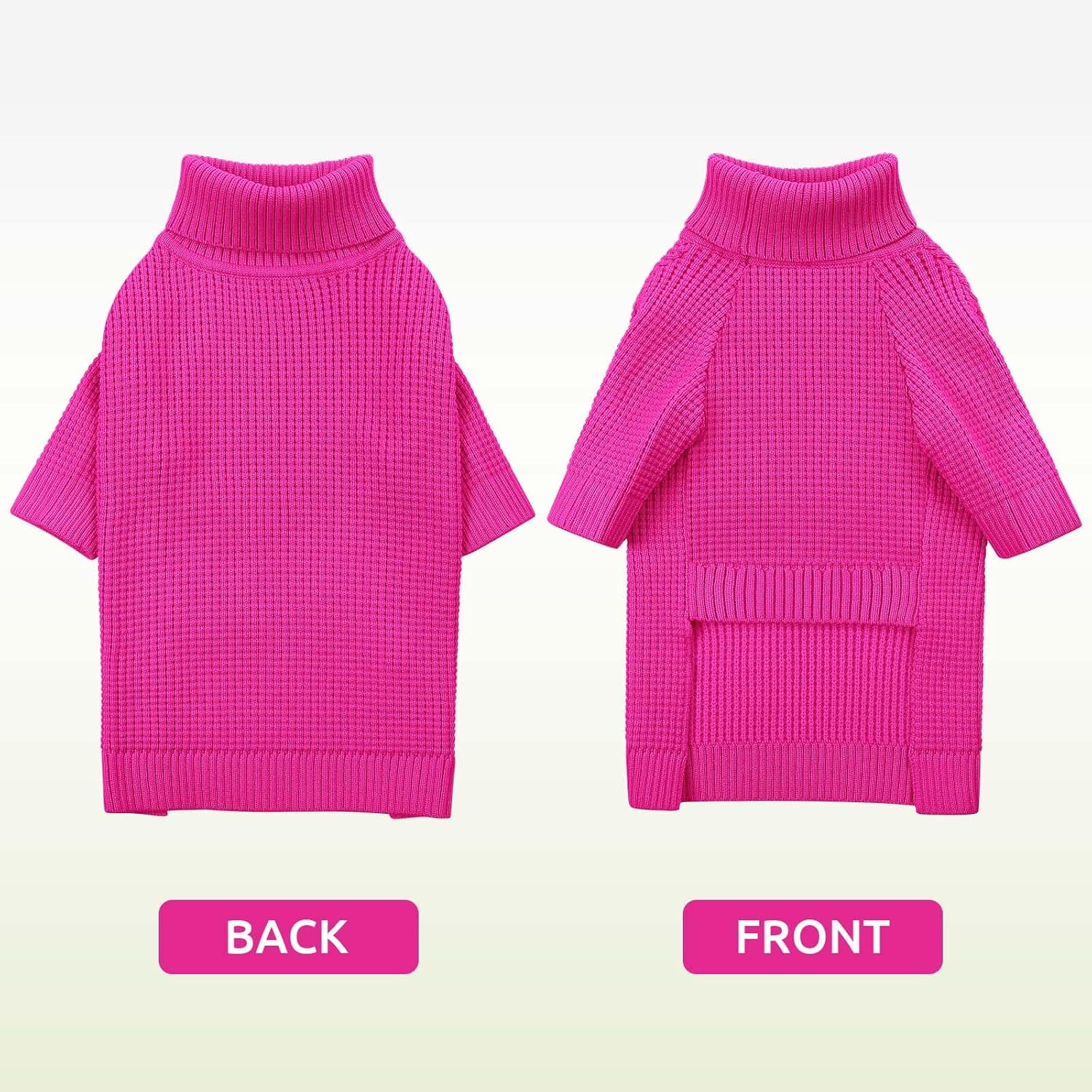 Queenmore Small Dog Sweater, Long Sleeve KnitSweater with Check Pattern, Warm Plaid Doggie Sweaters for Small Medium Dogs, Solid Pull-on Cat Knitwear, Fuchsia S