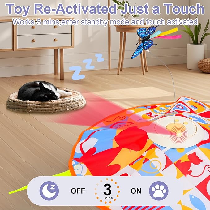 Wn's Day Rechargeable Cat Toys,Hide and Seek Game Interactive Cat Toys for Indoor Cats,Moving Wand Feather Cat Stimulation Toys,Touch Activated Cat Enrichment Toys for Bored Indoor Adult Cats(Yellow)