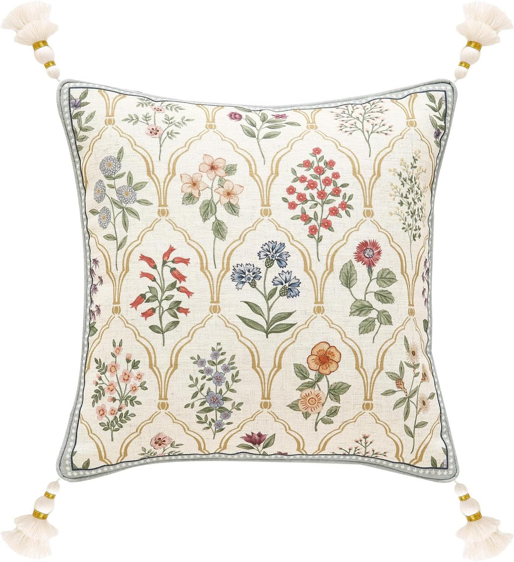 ISAENNE Design Linen Throw Pillow Covers 18"x18", Square Farmhouse Cushion Covers with Yellow Purple Watercolor Wildflower Pattern Decor Pillowcases for Bed,Living Room,Outdoor,Car