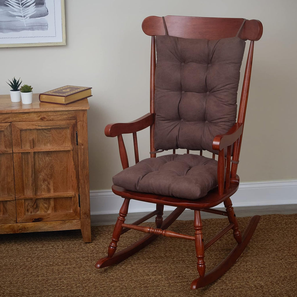 Klear Vu Omega Non-Slip Rocking Chair Cushion Set, Assembled in USA, Thick Padding & Tufted Design, Includes Seat Pad & Back Pillow with Ties, 17x17 Inches, 2-Piece Set, Honeycomb Chocolate