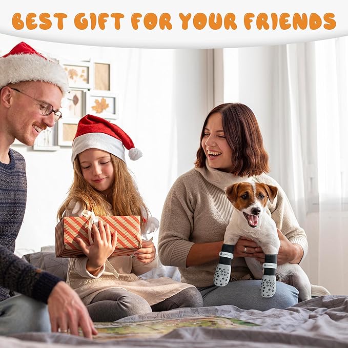 Anti-Slip Dog Socks for Hardwood Floors, Non-Slip Socks with Reflective Strips to Provide Paw Protection, Reflective Grip Socks for Senior Dogs, Prevent Licking & Scratches, 6 PCS Set - S