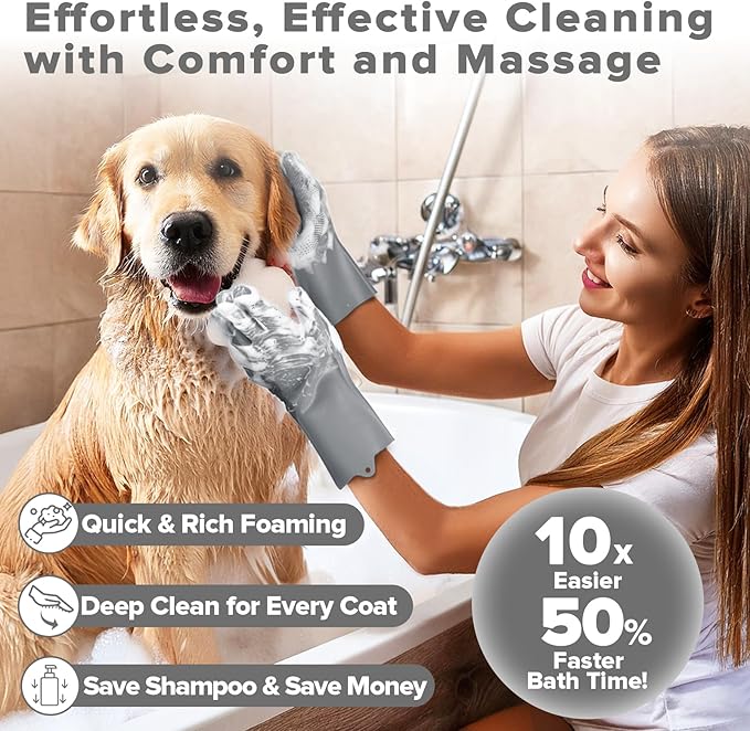 6PCS Pet Grooming Kit for Dogs,Cats and Horses | Dog Washing Gloves | Dog Bath Brush | Dog Bath Gloves | Dog Shampoo Brush | Pet Grooming Gloves | Dog Bath Supplies (Grey)