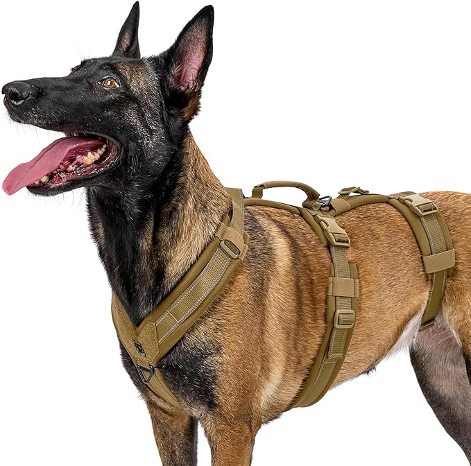 OneTigris Dog Harness No Pull, Adjustable Tactical Harness with Soft Padding, Y-Shaped Reflective Easy Walk Dog Harness for Medium and Large Dogs