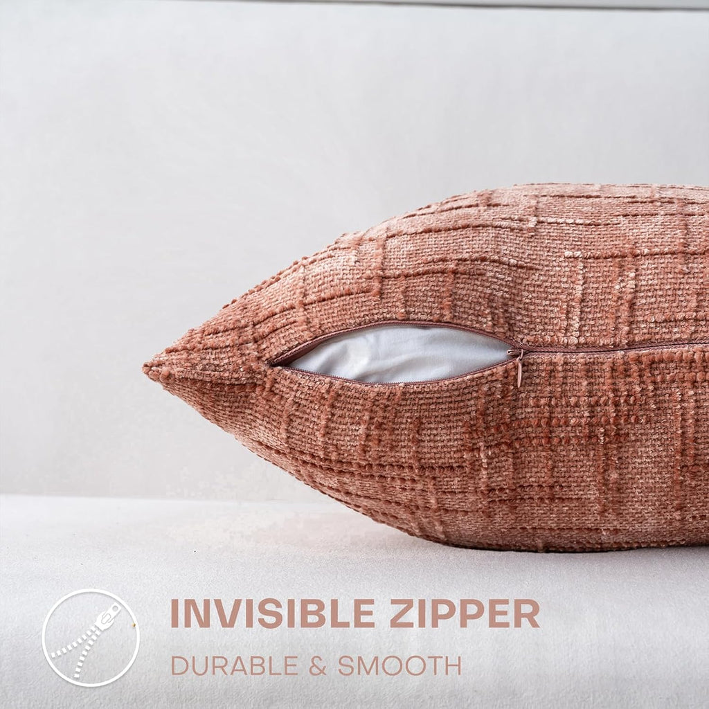 Decorative Throw Pillow Covers 18x18 Inch Set of 2, Soft Solid Farmhouse Chenille Couch Pillows, Spring Pillow Covers for Couch Sofa Bed Living Room Home Decor Pillowcase, Coral