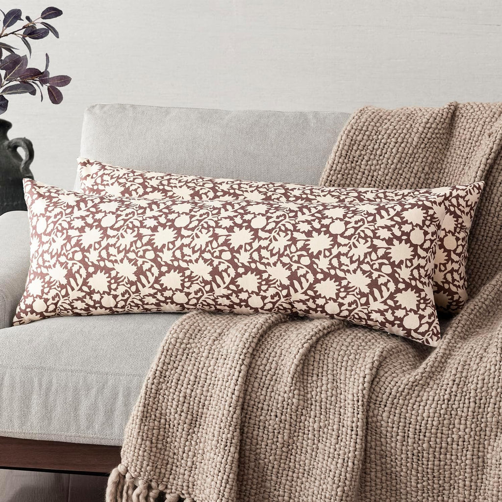 Foindtower Set of 2 Decorative Long Body Lumbar Throw Pillow Covers Accent Farmhouse Cushion Covers Boho Neutral Pillowcase for Couch Sofa Bedroom Living Room Home Decor,14×36 Inch,Wine Red