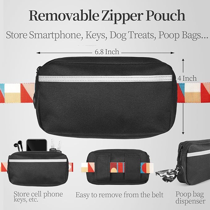 iYoShop Hands Free Dog Leash with Zipper Pouch, Dual Padded Handles and Durable Bungee for Walking, Jogging and Running Your Dog (Colorful Geometric, Large)