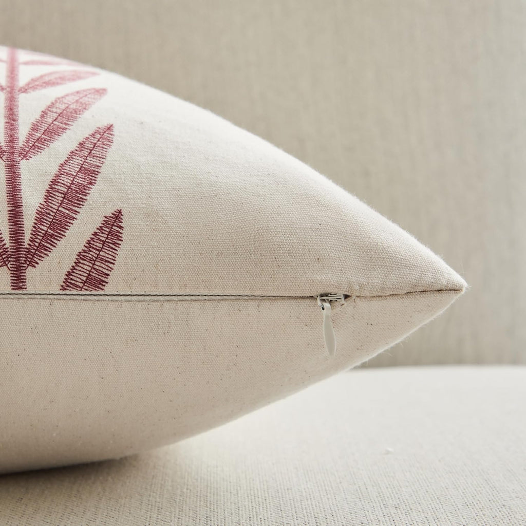 100% Cotton Farmhouse Leaves Throw Pillow Covers Set of 2, 20x20 Inch Burgundy Pastoral Decorative Print Cushion Covers for Sofa Bed Living Room Home Decor