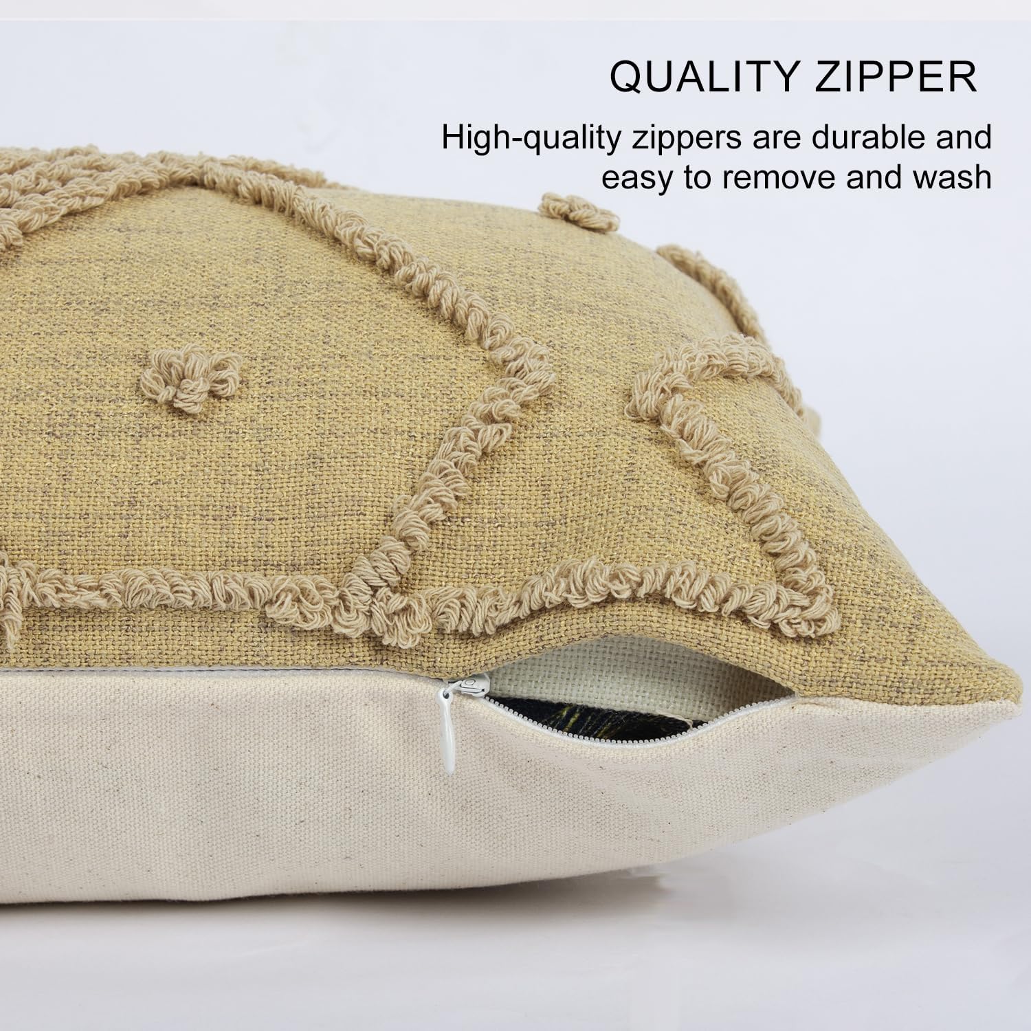 Boho Geometric Textured Lumbar Pillow Cover 12x 20, Woven Tufted Neutral Decorative Linen Pillow Cushion Case, Farmhouse Home Decor for Outdoor Couch Bedroom Car Sage Green