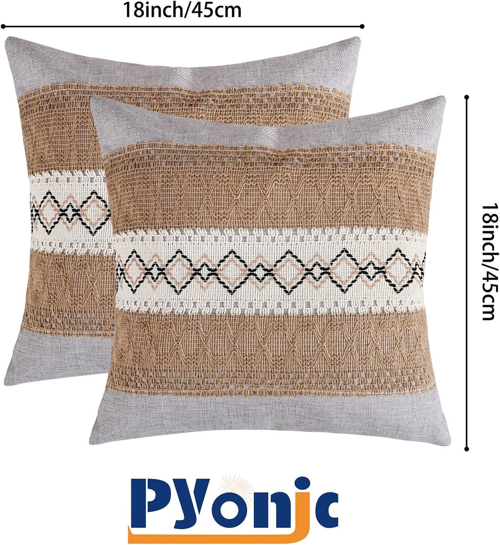 Pyonic Pack of 2 Boho Throw Pillow Covers 18x18 Inch Farmhouse Decorative Throw Pillows for Bed Sofa Living Room,Gray Modern Cushion Cover Couch Pillows Cover Home Decor