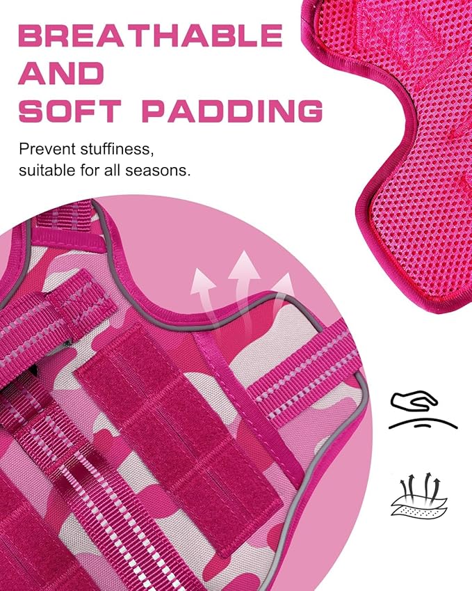 Small Dog Harness, Heavy Duty Tactical No Pull Dog Harness, No Choke, Easy On and Off Pet Vest with Molle System, Adjustable Reflective Dog Vest with Breathable Padded for Walking Hiking Training