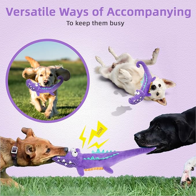 Tough Dog Toys Indestructible, Stuffed Chew Large Dog Toys to Keep Them Busy, Interactive Squeaky Tug of War Doggie Toy, Chew Guard Technology