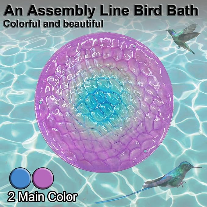 Hanging Birdbath, Outdoor Glass Birdbath, Purple and Blue Texture Pattern Bird Feeder for Garden Patio Decoration