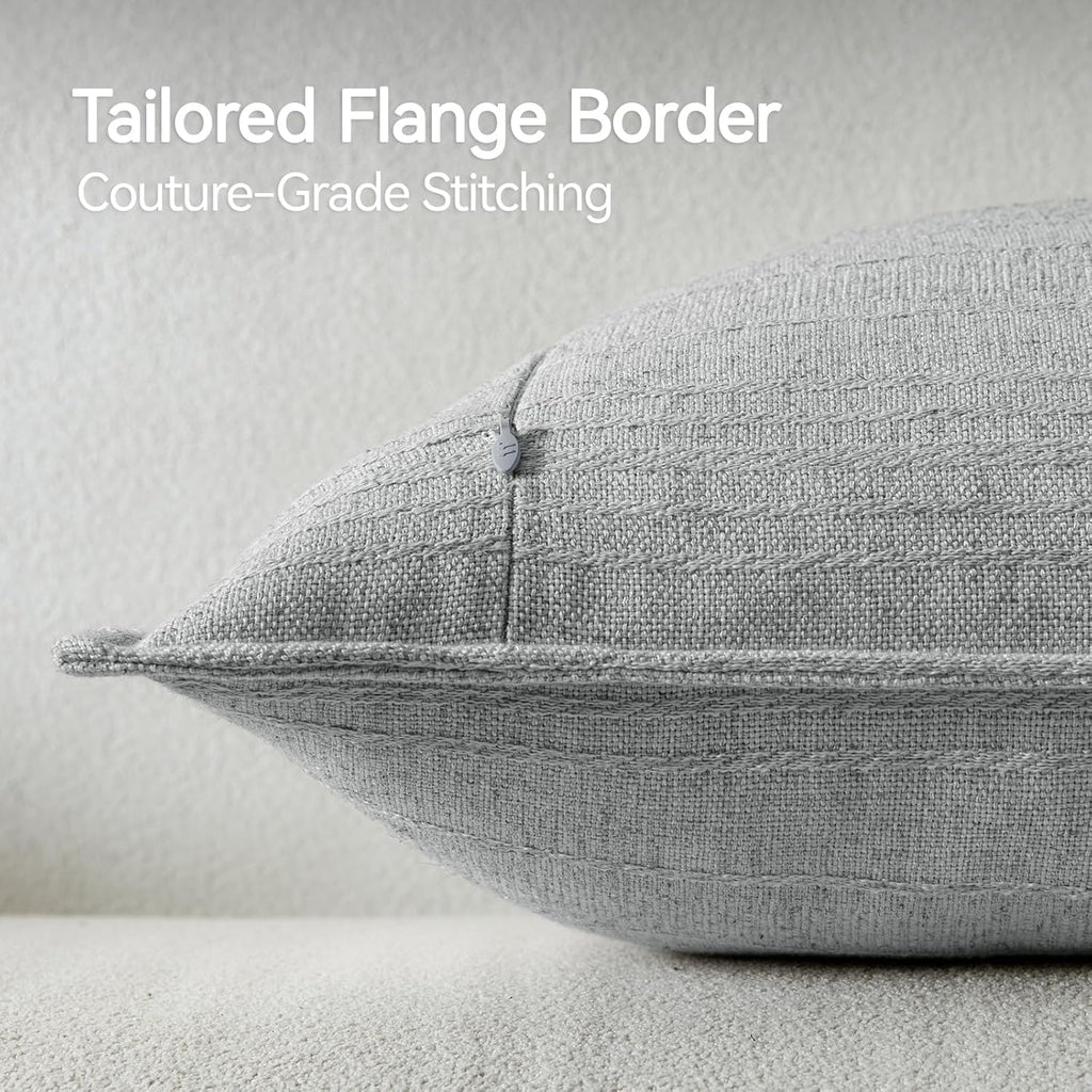 a moment Linen Pillow Covers Set of 2,Boho Farmhouse Throw Pillowcases Neutral Textured Decorative Covers for Couch Sofa,Soft Linen Blend Accent Case Cushion Living Room Home Decor 22"x22"Sky Gray