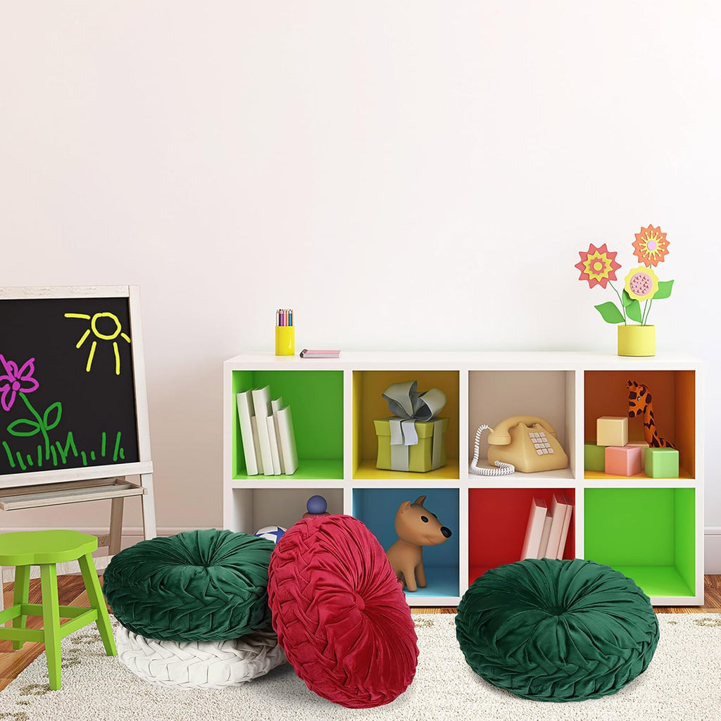 Yerliker 6 Pcs Floor Pillow Cushions 15inch Round Velvet Throw Pillows Colorful Flexible Cushions Alternative Pillows for Couch Chair Living Room Bedroom Home Office Decor(Christmas Color)