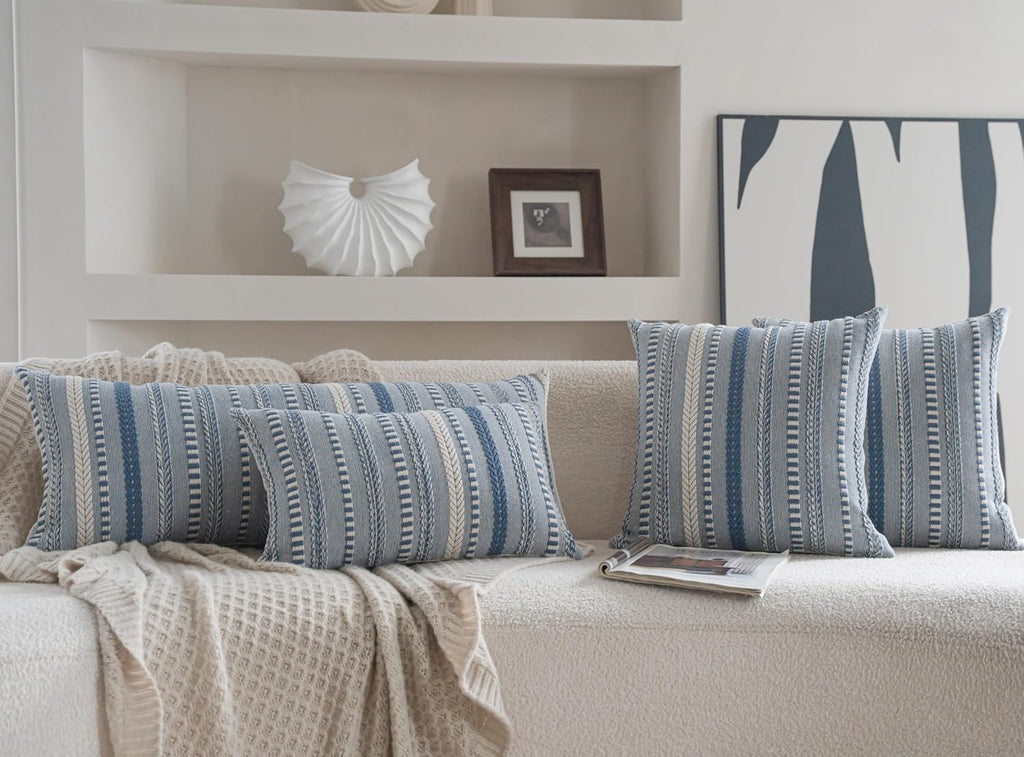 Boho Lumbar Pillow Covers 14x36 Long, Farmhouse Decorative Couch Pillow Cases, Blue Accent Pillows of Bed, Sofa Bedroom Living Room Home Decor Cushion Cover, Pack of 1