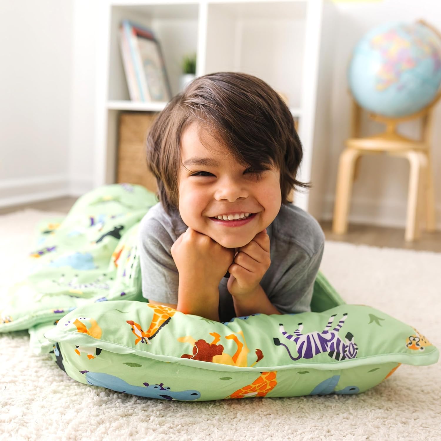 Wildkin Kids Microfiber Nap Mat – Soft Sleep Mat with Pillow, Ideal for School & Travel - Wild Animals