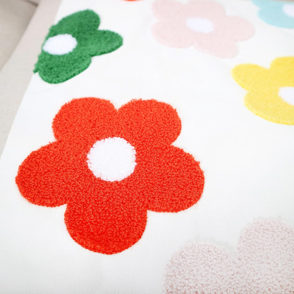 DECOBIRD Embroidery Throw Pillow Cover 18x18 Floral Home Decor Loop Embroidered Durable Soft Square Cushion Cover 45x45cm Pillowcase for Couch Sofa Gift, Multi-Color 5 Petal Flowers 1 Piece