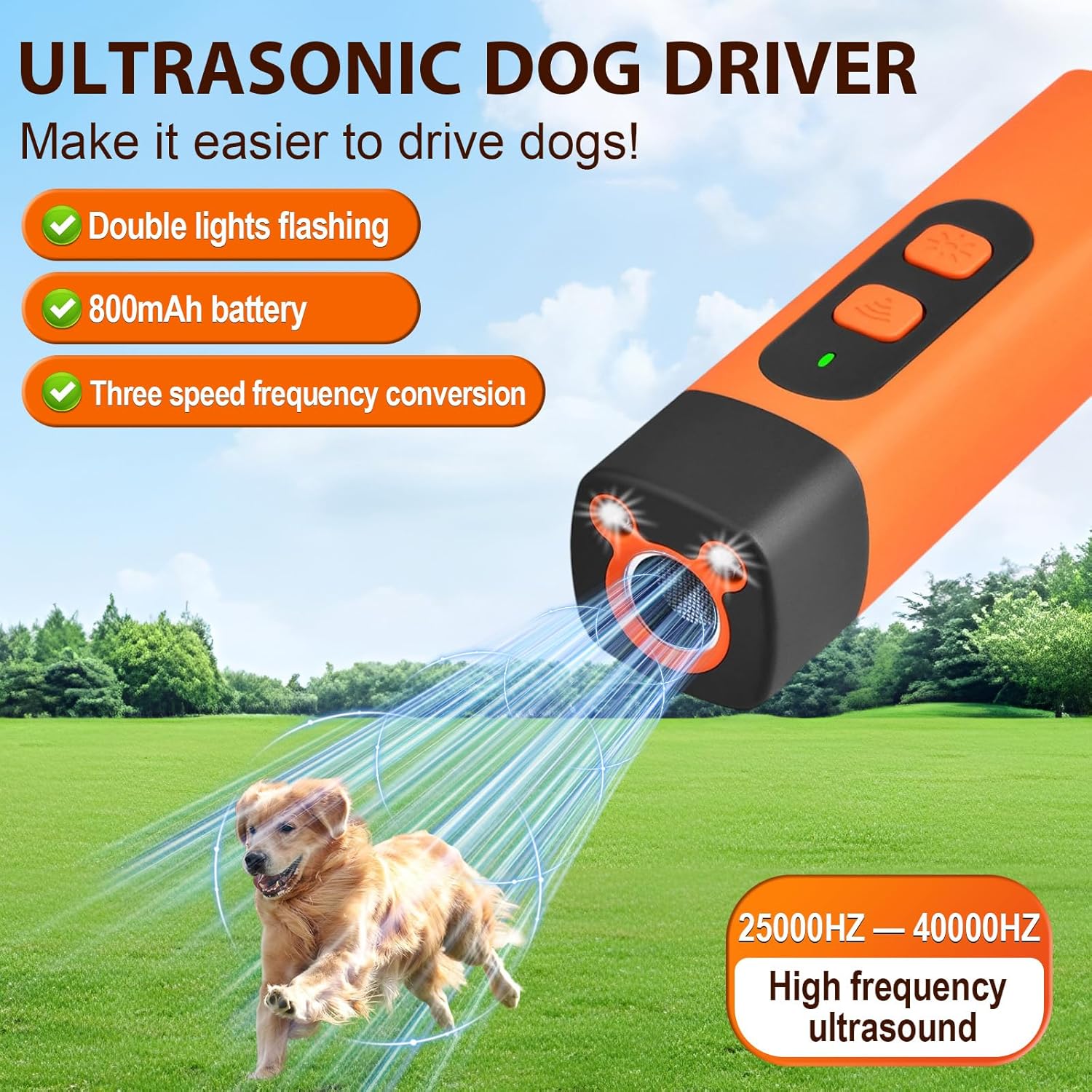 Dog Bark Deterrent Devices, Ultrasonic Anti Barking Device for Dogs, Stopping Own or Neighbor's Dog Barking, Portable Pet Supplies Dog Training Device, Safe and Effective, Orange