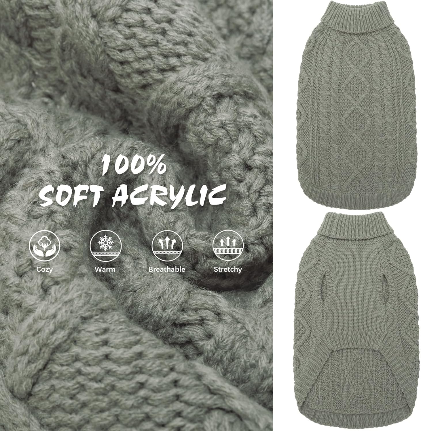 BINGPET Thermal Knitted Dog Sweater for Small Medium Large Dogs,Winter Dog Cat Coat Warm Sweartershirts Outfits,Classic Cable Knit Turtleneck Pullover Dog Jumper Coat Warm Sweartershirts