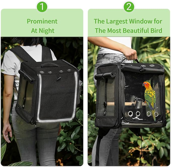 Sanmoncare Bird Carrier for Car Travel with Seat Belt, Indestructible Stainless Steel Mesh Parrot Backpack Travel Cage