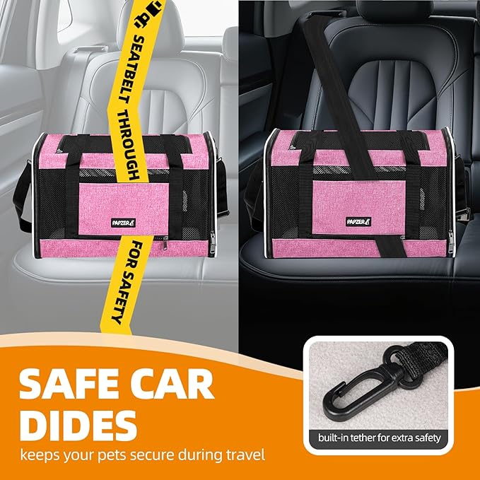 Cat Carrier Soft-Sided 18x11x11 Inch Travel Bag for Medium Cats Over 15lbs, Small Dog Carrier Crate Top Entry Breathable Mesh Puppy 12 Pounds, Pet Rabbit Carrying Cage Kennel Collapsible Pink