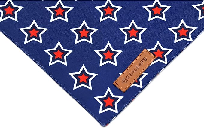 Realeaf American Flag Dog Bandanas 2 Pack, Triangle Reversible 4th of July Pet Scarf for Boy and Girl, Premium Durable Fabric, Patriotic Bandana for Small Medium Large and Extra Large Dogs (Small)