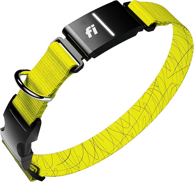 New Fi Series 3+ Smart Dog Tracker Collar [12 Month Membership Included] GPS Tracker for Dogs with Health & Behavior Monitoring, Escape Alerts, Waterproof, LED, Apple Watch Compatible (Yellow, Small)