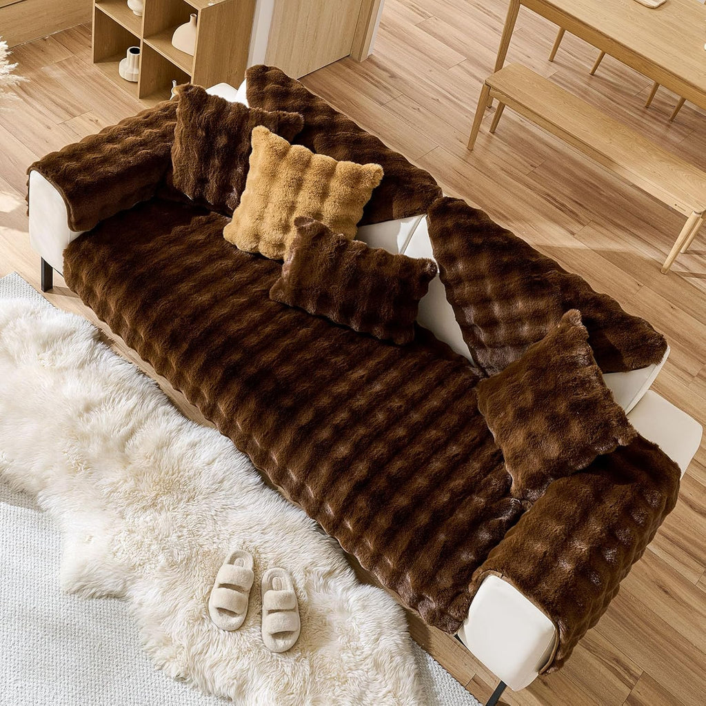 Faux Fur Decorative Throw Pillow Cover Plush Thick Bubble Pillow Covers Luxury Soft Cozy Accent Pillowcase for Spring Sofa Living Room Couch Bed (Coffee,18"x18")