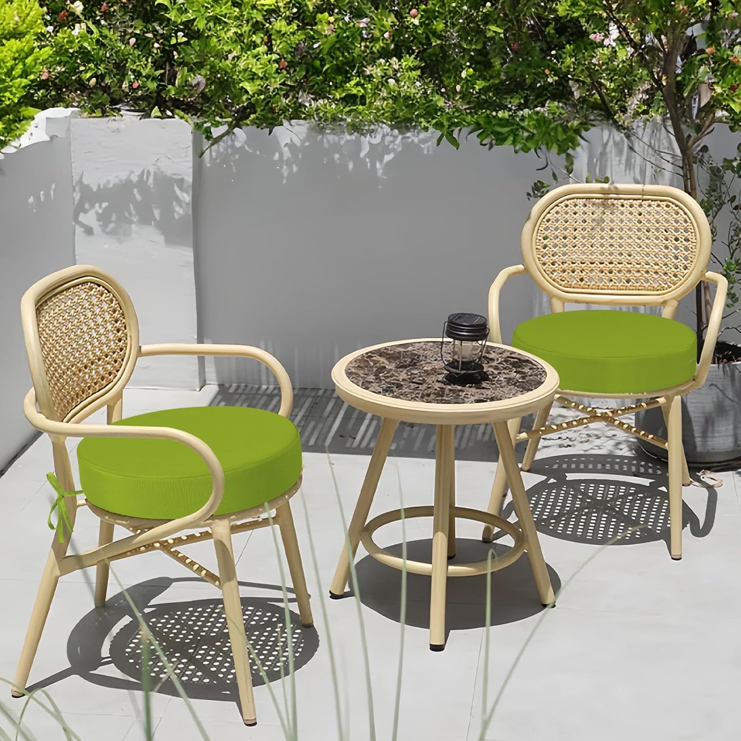 idee-home Outdoor Bistro Chair Cushions, 15”x15”x 3” Thick Outdoor Round Seat Cushions Set of 2 with Ties, Waterproof Round Patio Furniture for Garden