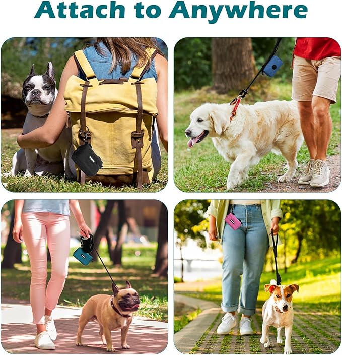 PetBonus Dog Poop Bag Holder, Portable Pet Waste Bag Dispenser, 2 Pouches for Treats and Walking Accessories, Fit All Leashes, Includes 1 Roll of Dog Poop Bags (Grey)