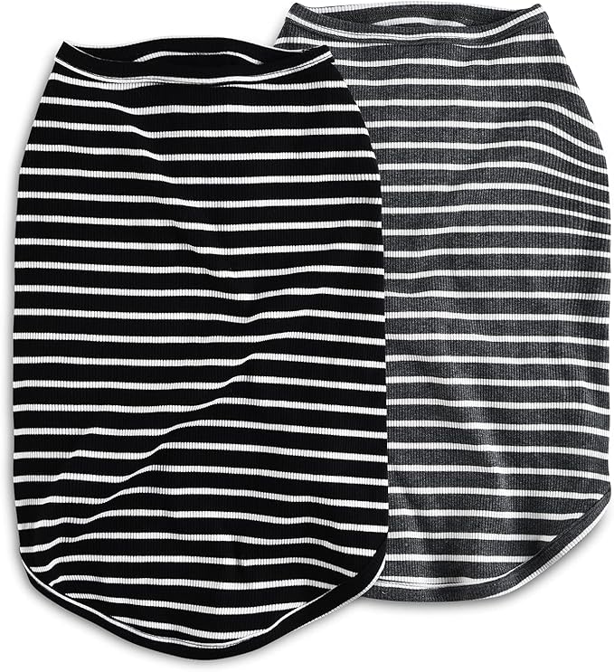 Koneseve Dog Shirt Vest Lightweight Stretchy Dog T-Shirts Soft Cool Sleeveless Stripe Vests Breathable Clothes for Puppy Kitty Cats Small Medium Large Dogs 2 Pack Black + Grey [ L/Large ]