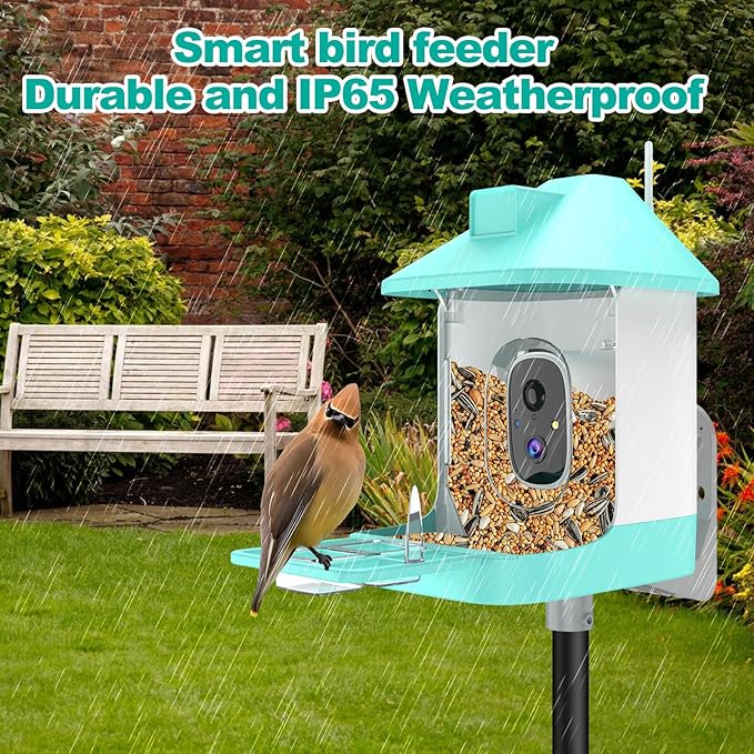 Bird Feeder with Camera,Smart Birdwatching Camera with Solar Powered,AI Identify Species,Instant Notifications,FHD Live View, Auto Record Video in Backyard,Ideal Gifts for Family and Bird Lovers,Blue