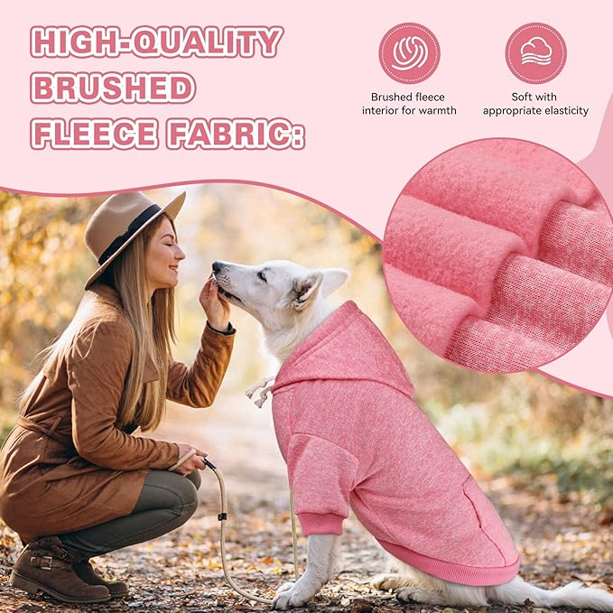 Fleece Dog Sweater & Hoodie - Soft Dog Clothes Sweatshirt with Pocket - Large Dogs (Pink & XXL)