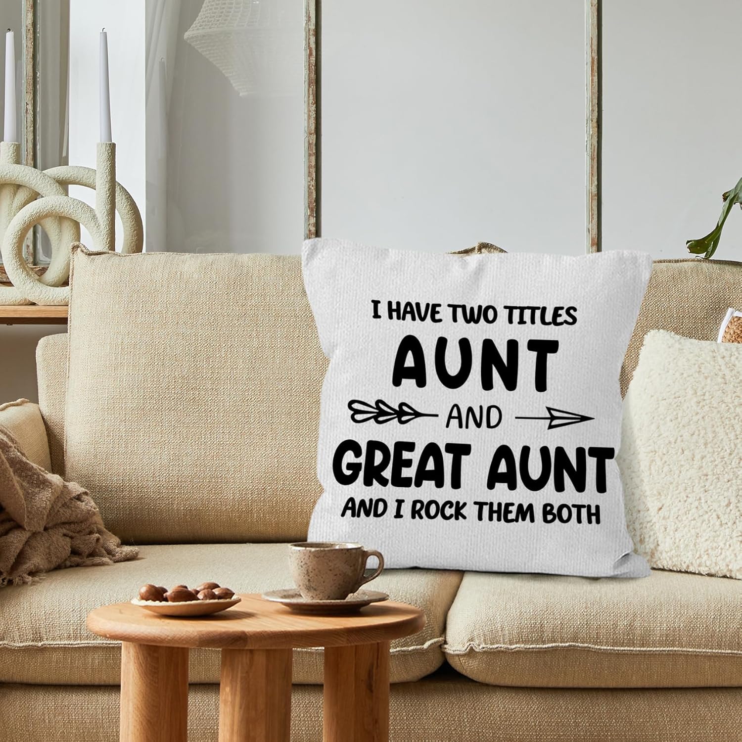 Great Aunt Gifts Throw Pillow Covers 18x18,Christmas Great Aunt Auntie Pregnancy Announcement Decorative Decorations Pillow Covers for Home Bedroom, Gift for Aunt Auntie