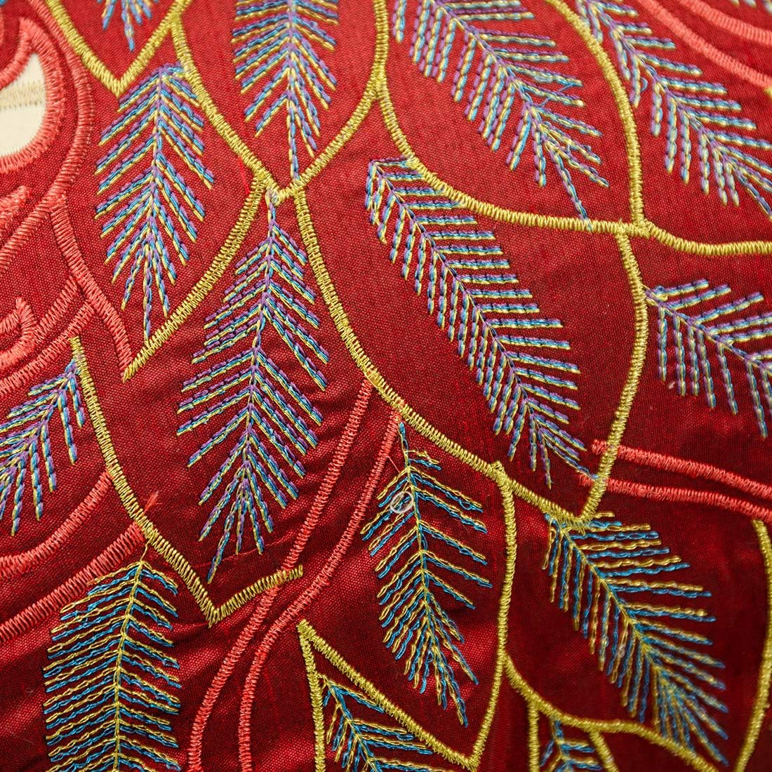 vctops Embroidered Peacock Decorative Throw Pillow Case Silky Satin Cushion Cover Red1 18"X18"