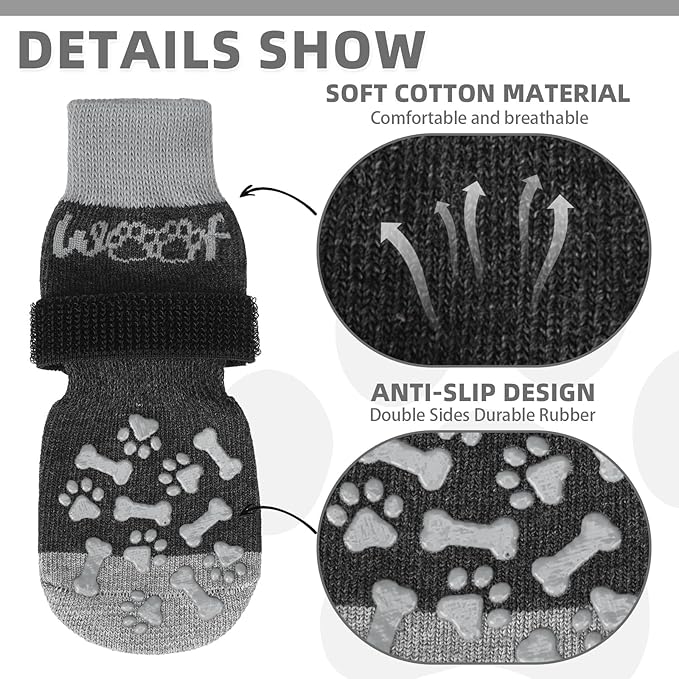 KOOLTAIL Dog Socks for Hot/Cold Pavement to Prevent Licking Paws,Dog Boots&Paw Protector for Hardwood Floors Anti Slip,Traction Control No Twist Grip Booties for Small Medium Large Senior Dogs L