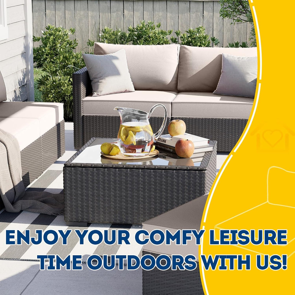 AAAAAcessories Outdoor Deep Seat Cushions, Waterproof, Fade-Resistant Patio Furniture Replacement Cushions, 25.5" x 25.5" x 5" + 25.5" x 13.5", Set of 4, Khaki Beige