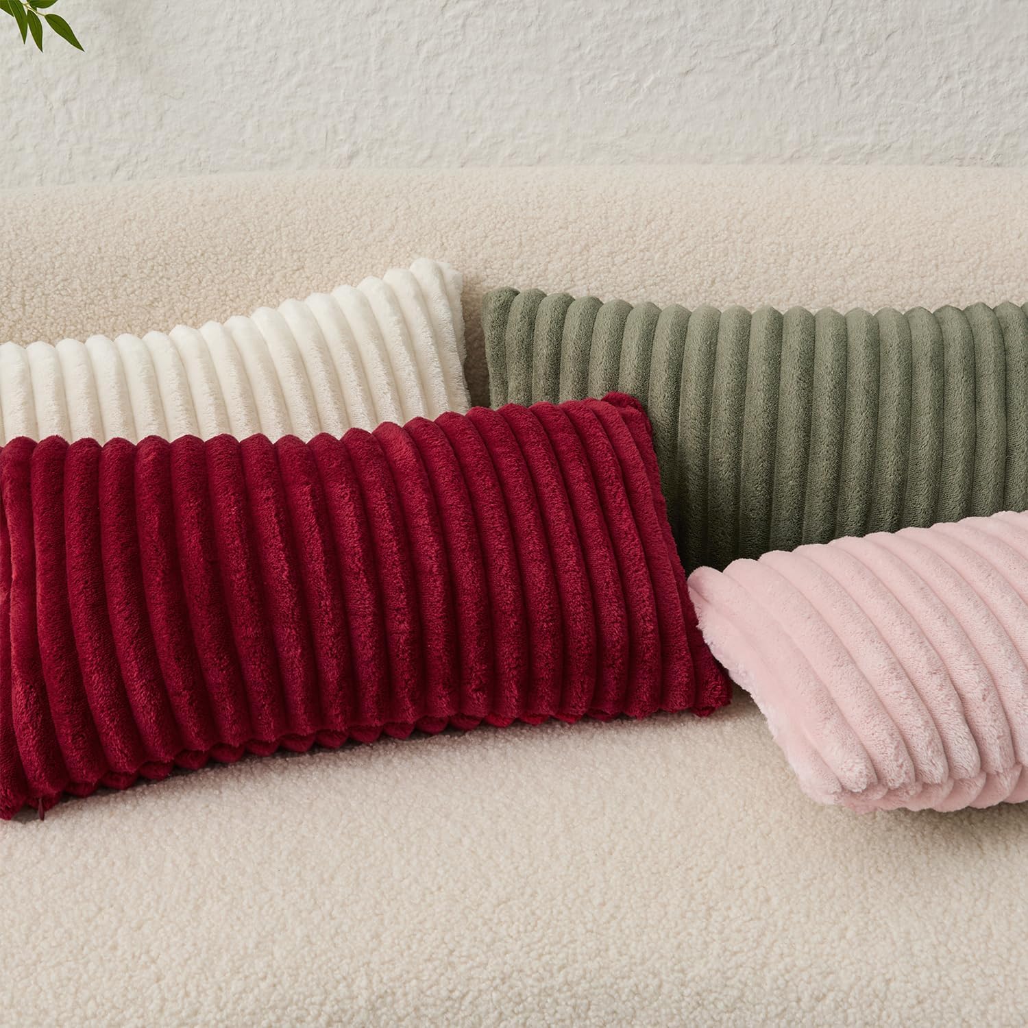 Kevin Textile Valentines Day Soft Plush 12x20 Inch Lumbar Pillow Cover 1 Pack, Luxury Fluffy Faux Fur Striped Flannel Rectangle Cushion Case for Couch Sofa Chair Bed Home Decor Girls Gift, Light Pink