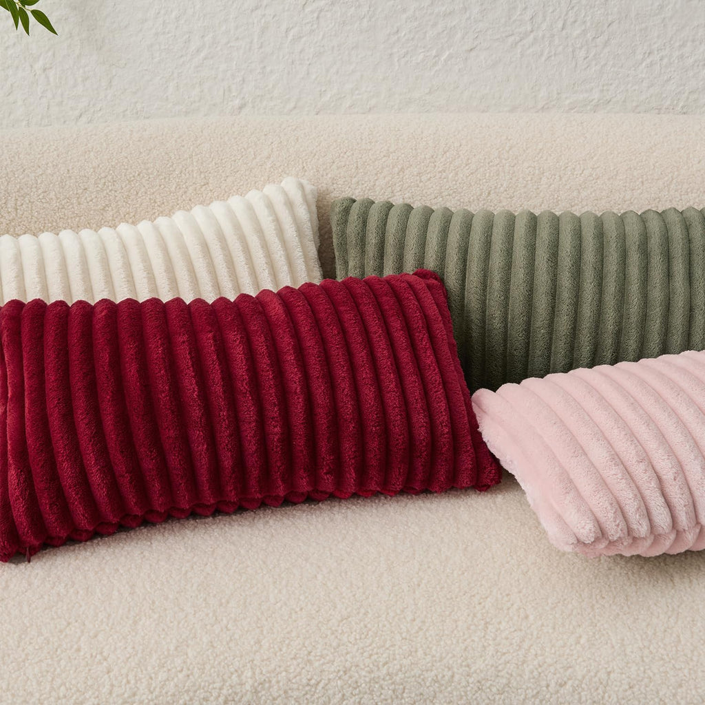Kevin Textile Valentines Day Soft Plush 14x24 Inch Lumbar Pillow Cover 1 Pack, Luxury Fluffy Faux Fur Striped Flannel Rectangle Cushion Case for Couch Sofa Chair Bed Home Decor, Light Pink
