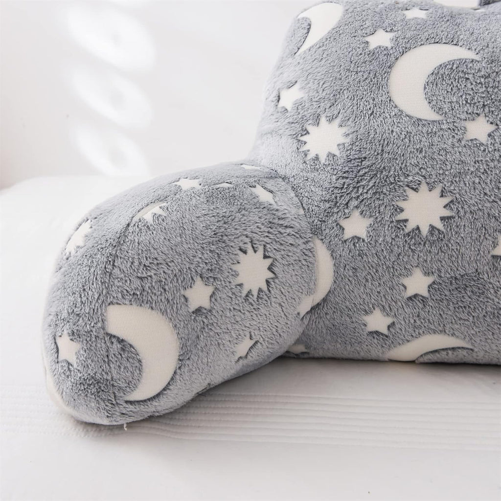 Meeting Story Glow in The Dark Star Moon Luminous Reading Pillows Sparkling with Arms Back Pillow for Bed, Bed Rest Pillow for Adults Teens, Kids, (Grey)
