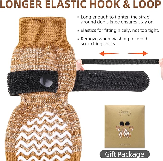 PUPTECK Anti Slip Dog Socks 2 Pairs with Double Grippers for Hardwood Floors, Shoes for Hot/Cold Pavement, Boots & Paws Protectors to Prevent Licking, Traction Booties for Senior Small Large Dogs