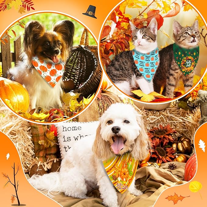 30 Pcs Fall Dog Bandanas Bulk Adjustable Dog Scarves Pumpkin Turkey Puppy Bandanas Autumn Pet Neckerchief Washable Thanksgiving Holiday Bandana for Small Medium Large Dog Pet Grooming Accessories
